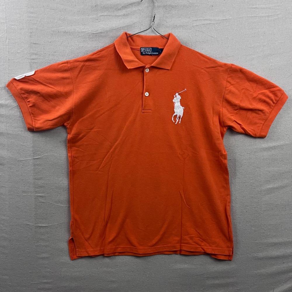Polo Ralph Lauren Polo Shirt Mens L Orange Big Pony Short Sleeve Cotton Pique - Picture 2 of 5